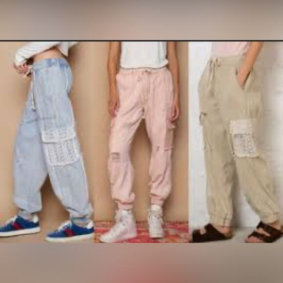 POL Distressed Cargo Denim Jogger with Crochet Pockets - Picture 4 of 5